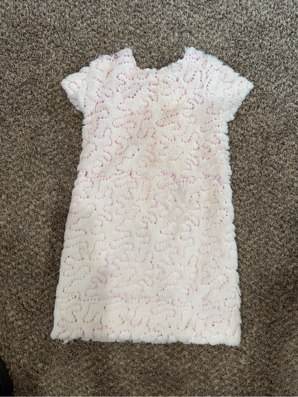 Girls' Cream & Pink Fuzzy Dress